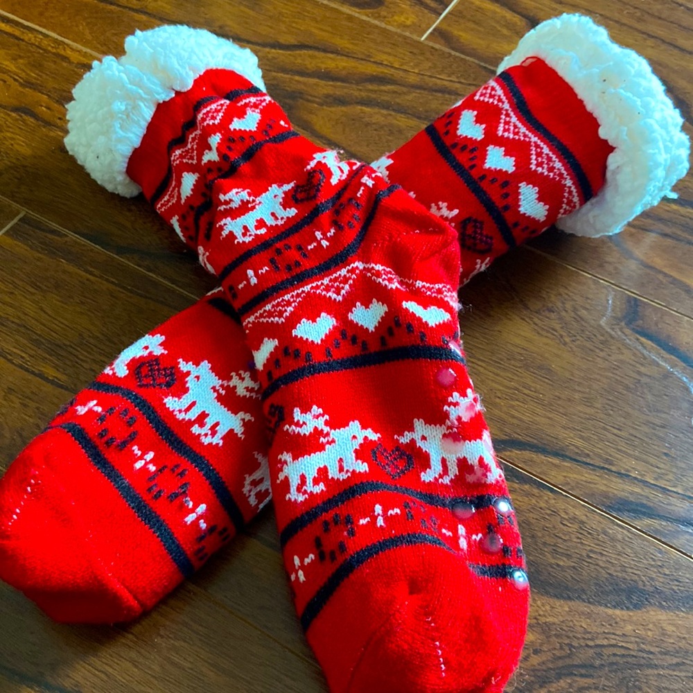 Beautiful reindeer printed grippy slipper sock